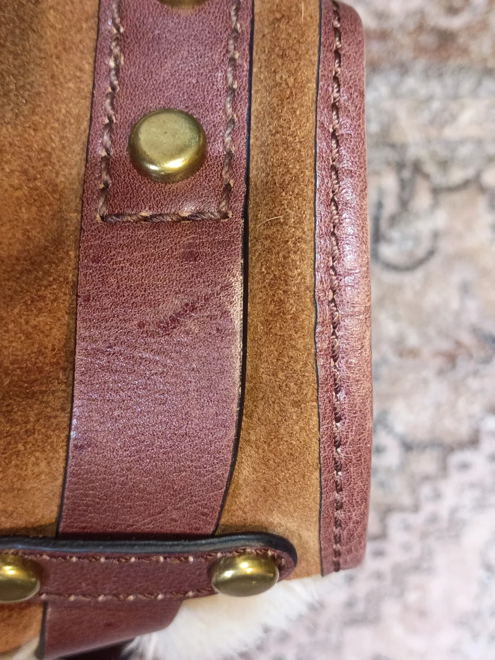 Fossil Long Live Adrina - Brown Cow Hide & Leather Tote with Faux Fur Trim - Picture 6 of 11